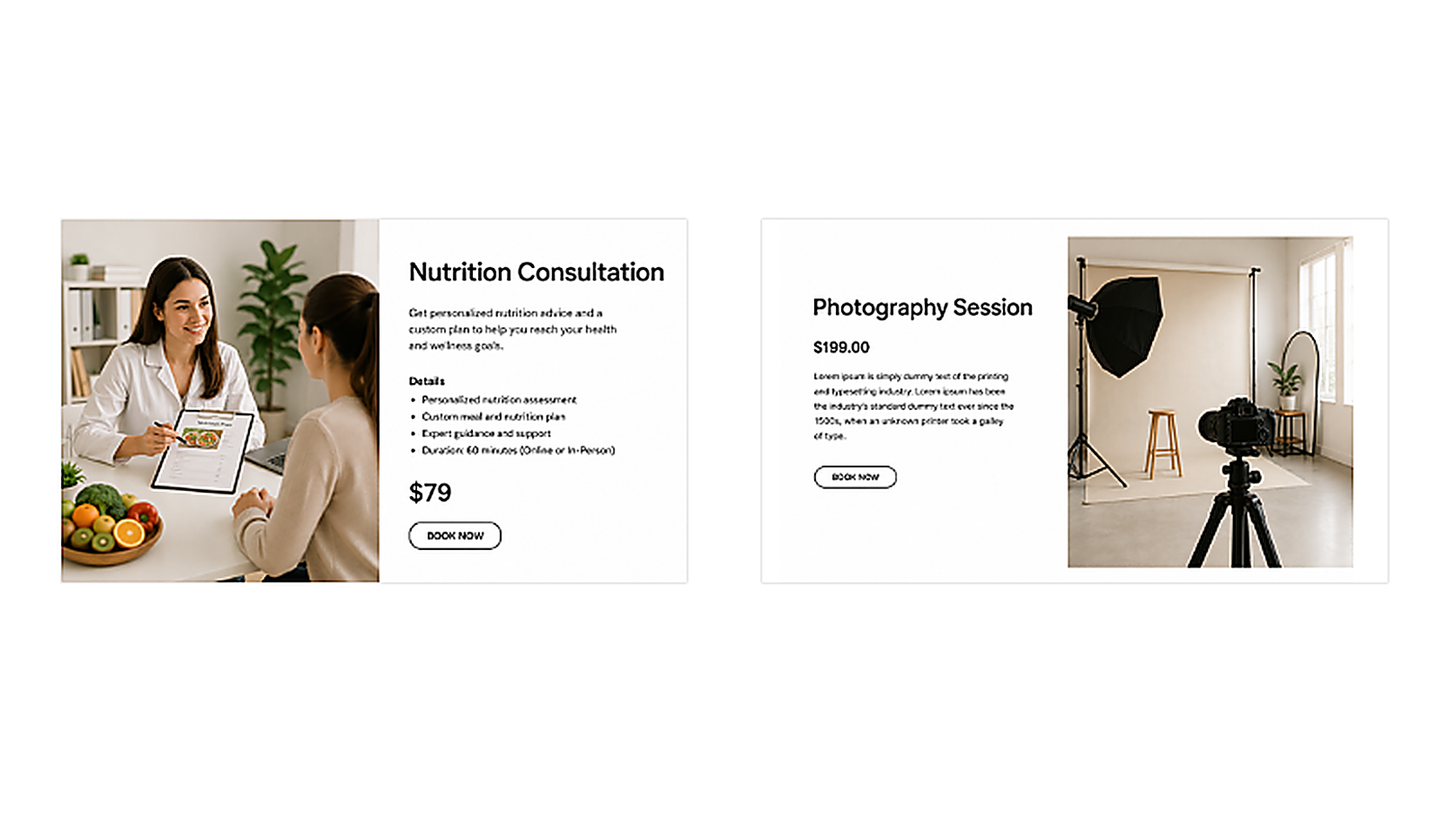 Customizable services sections